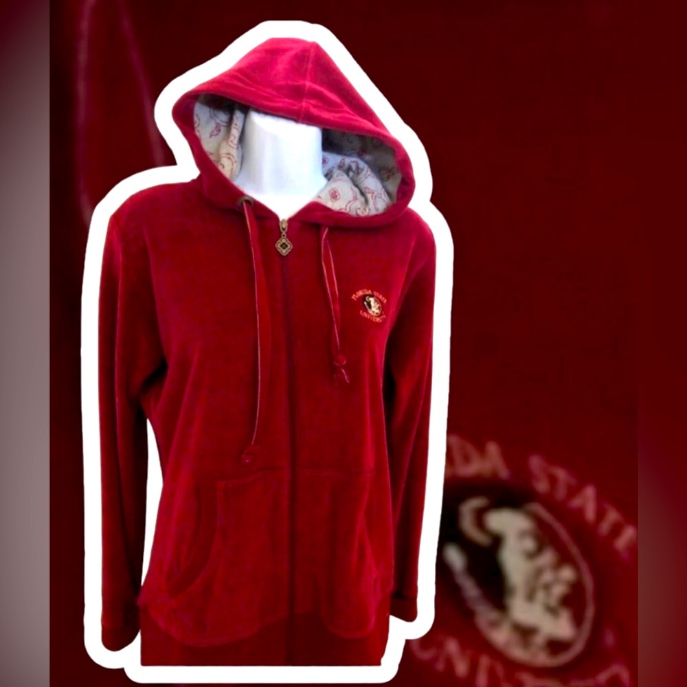 Florida State Seminoles FSU Women’s M Antigua velour drawstring zip sweatshirt